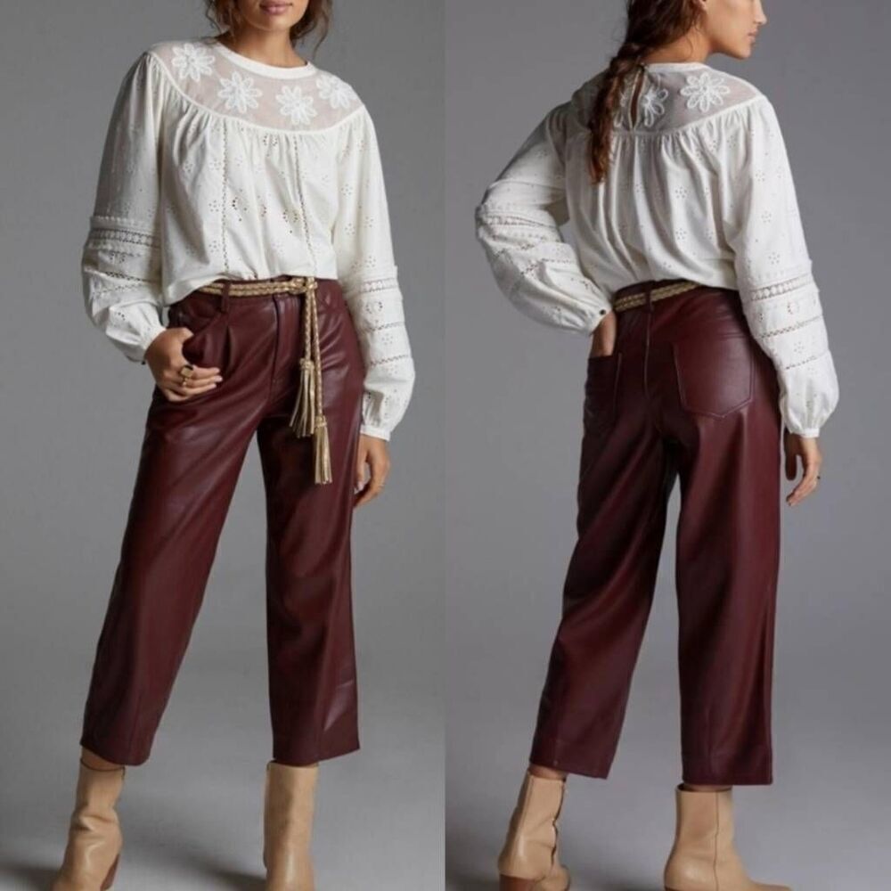 Anthropologie Pilcro Faux Leather Burgundy The Breaker Pants Sz 26 NWT